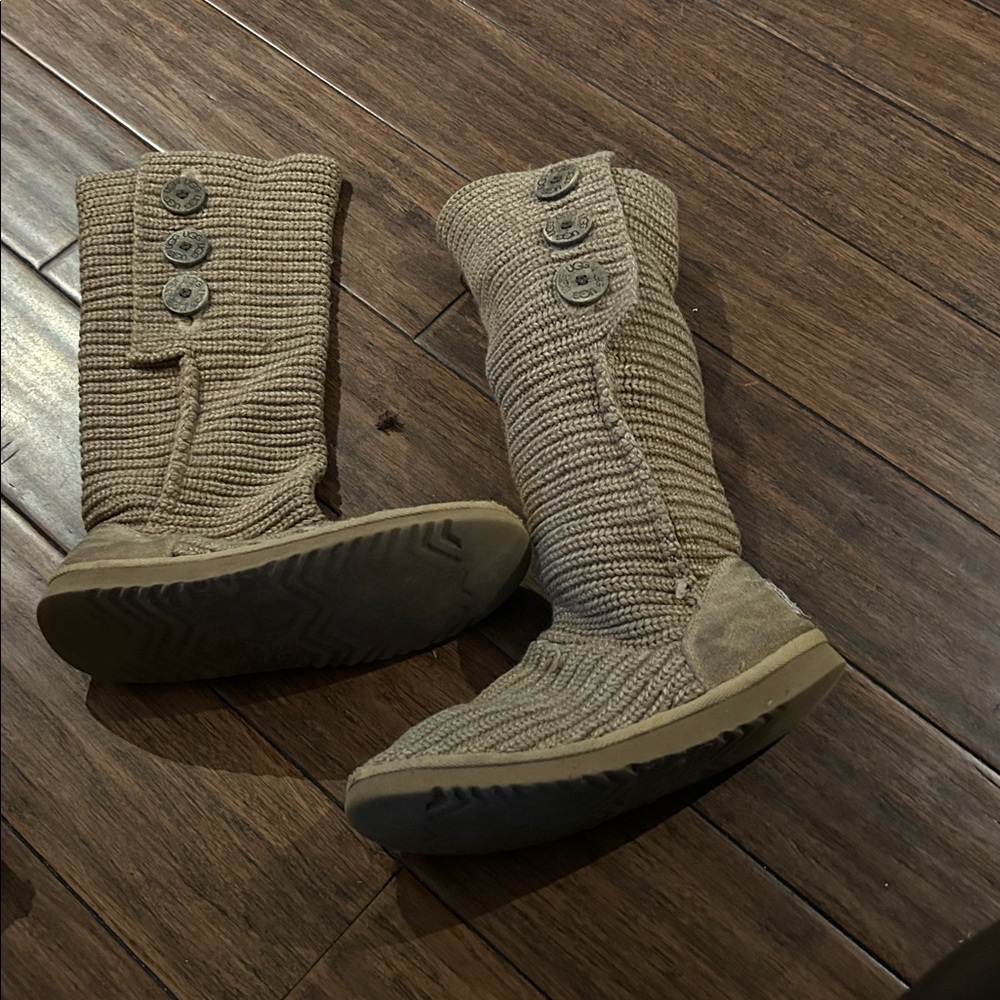 UGG Tan Knit Boots with Button Accents